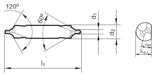 Zentrierb. m. Fl.. Form B. 60° / 120° 2.00 mm 