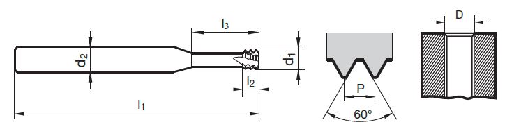 VHM Mikro-Gewindefräser o. IK, 3 x D  M8