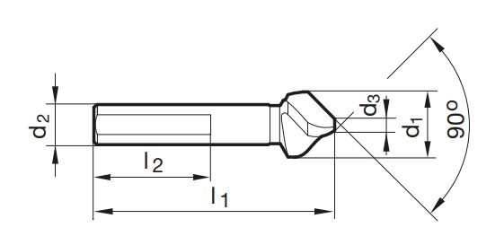 Kegelsenkersatz 90° , spiralisiert mit 3-Flächen